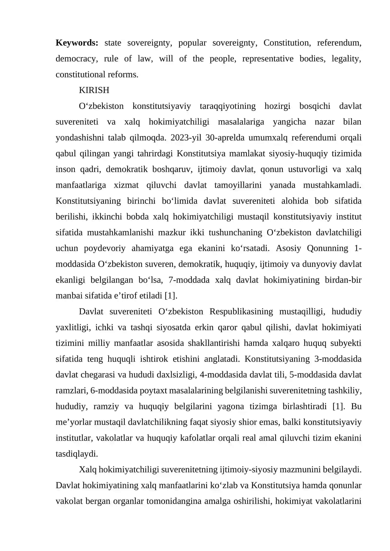 O‘ZBEKISTONDA DAVLAT SUVERENITETI VA XALQ HOKIMIYATCHILIGINING KONSTITUTSIYAVIY ASOSLARI 3