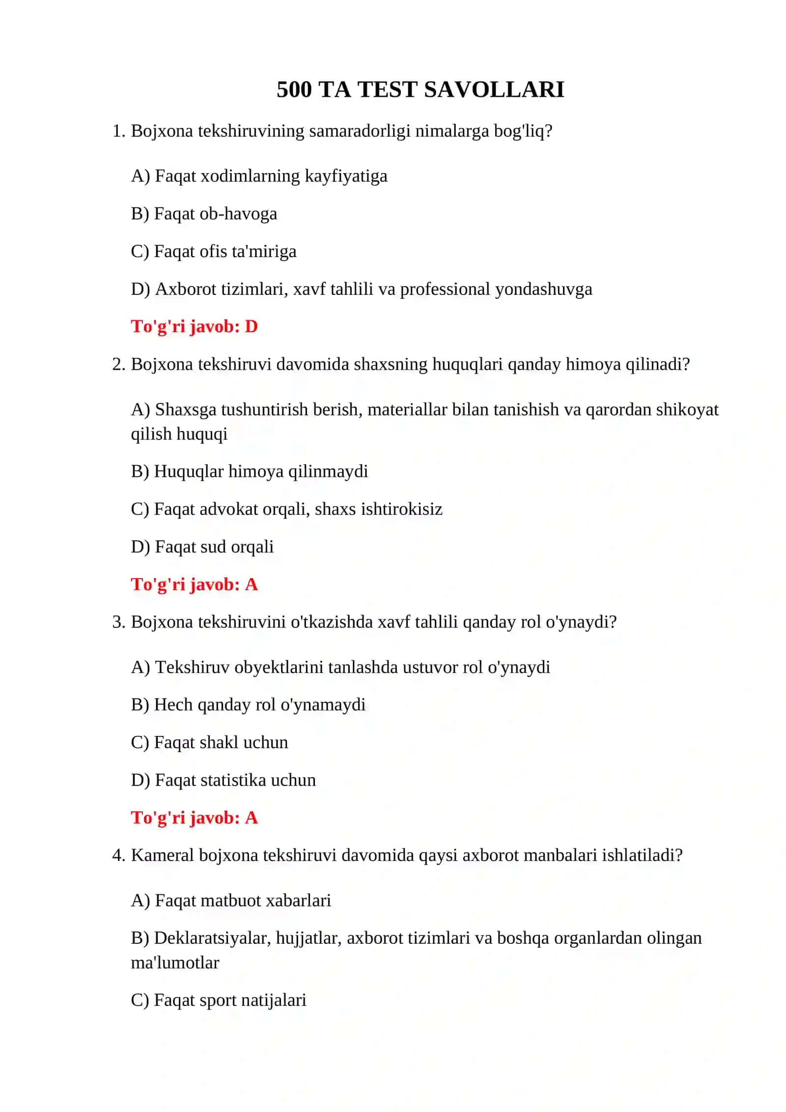 BOJXONA NAZORATI 500 TA TEST 3