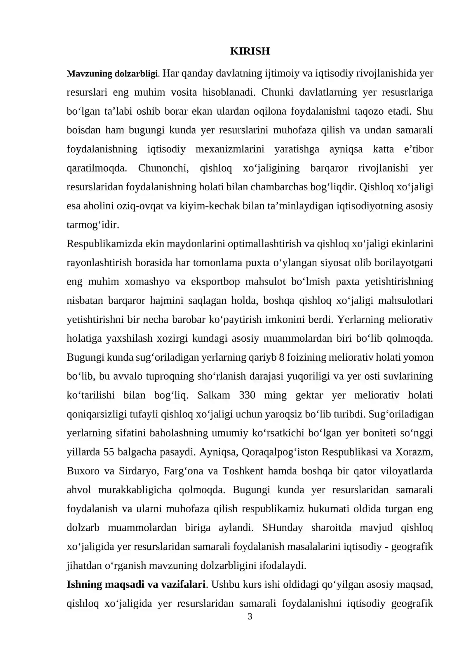 ozbekiston yer resurslaridan foydalanishning iqtisodiy geografik jihatlari 3