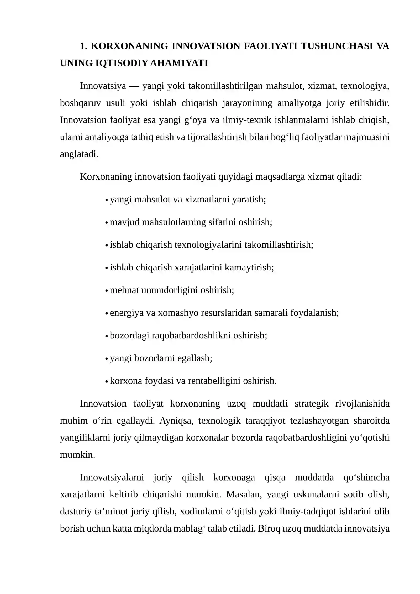 Korxonaning innovatsion faoliyati va investitsiyalarning iqtisodiy samaradorligini qiyosiy tahlil qilish 3