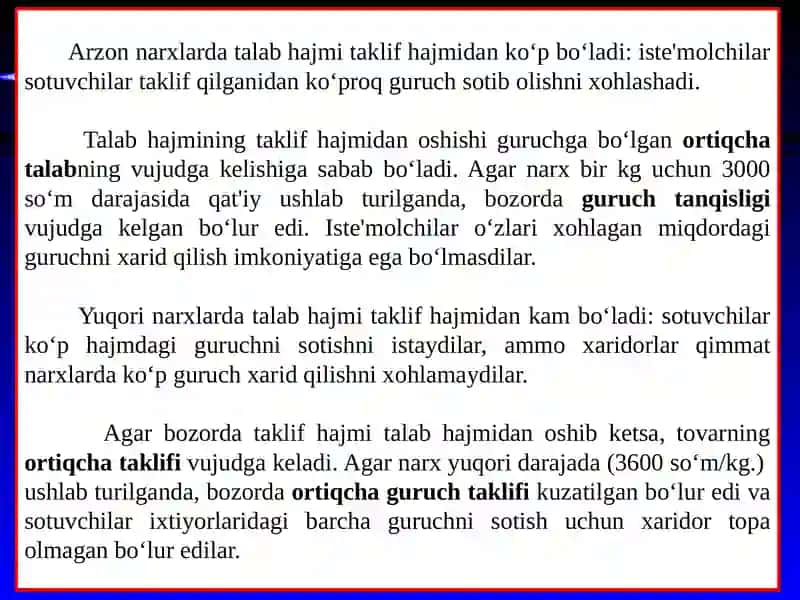 Talab va taklifning oʻzarota'siri: bozormuvozanati 3
