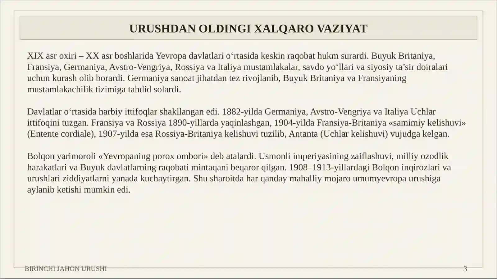 BIRINCHI JAHON URUSHI Kelib chiqish sabablari, frontlar, oqibatlari va tarixiy ahamiyati 3