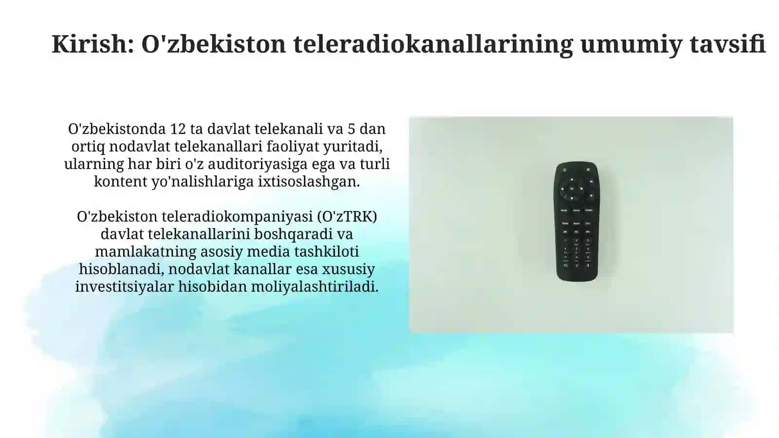 O'zbekiston teleradio kanalining faoliyati tahlili: Davlat va nodavlat telekanallari 3