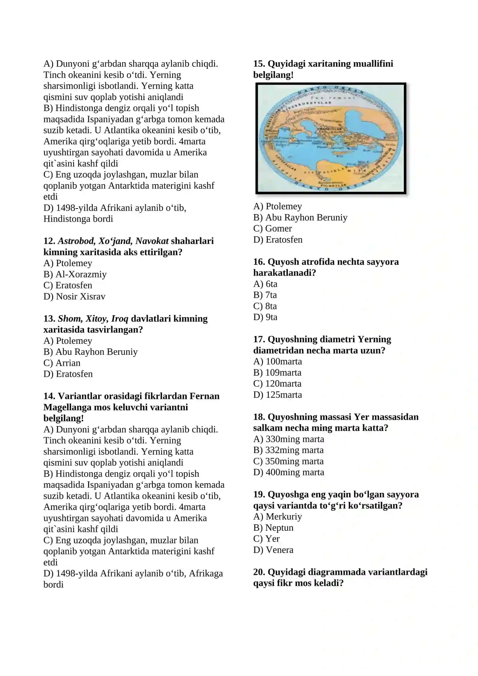 Geografiya 5-sinf mavzulashtirilgan test 3