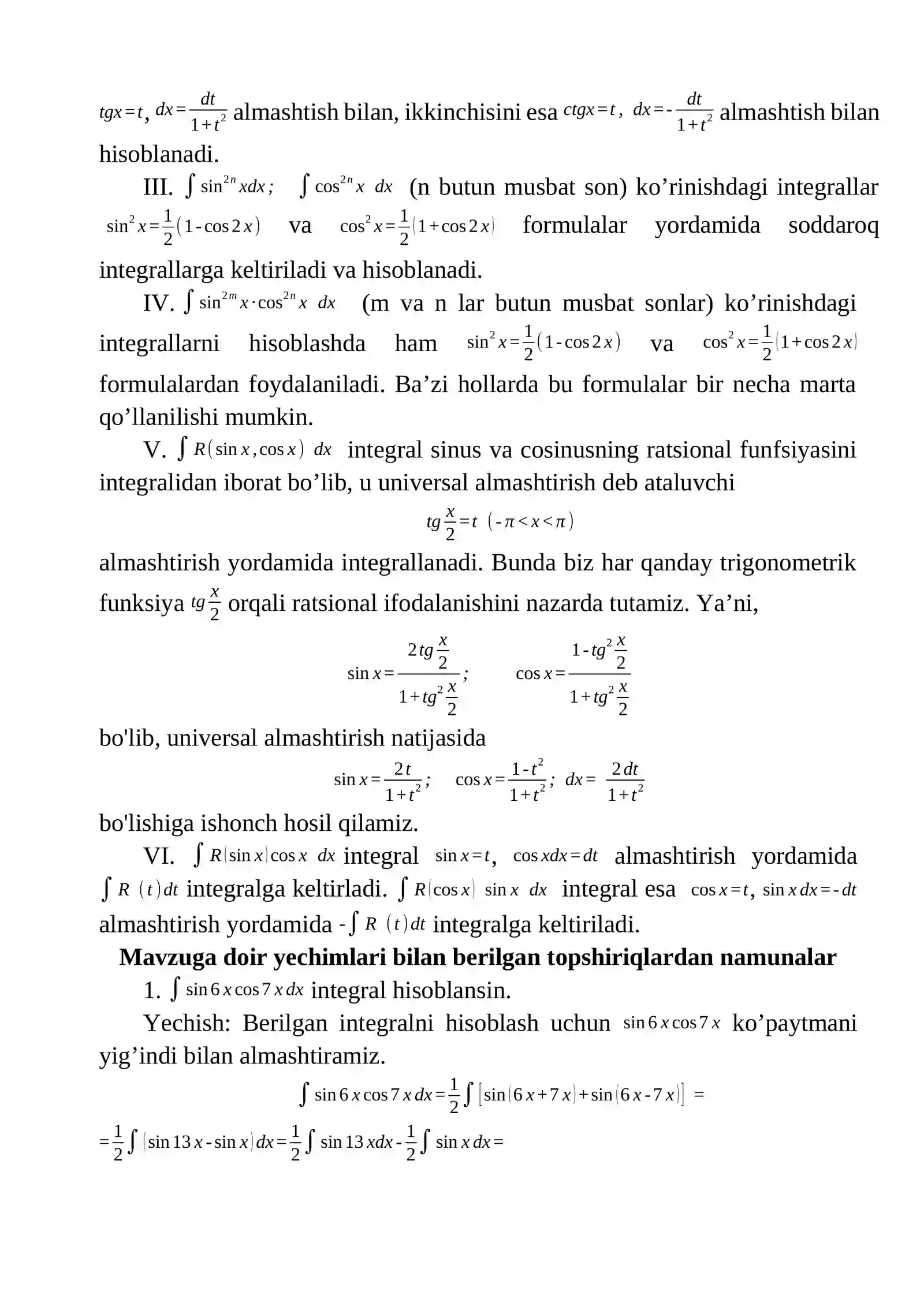 Trigonometrik funksiyalarni integrallash 3