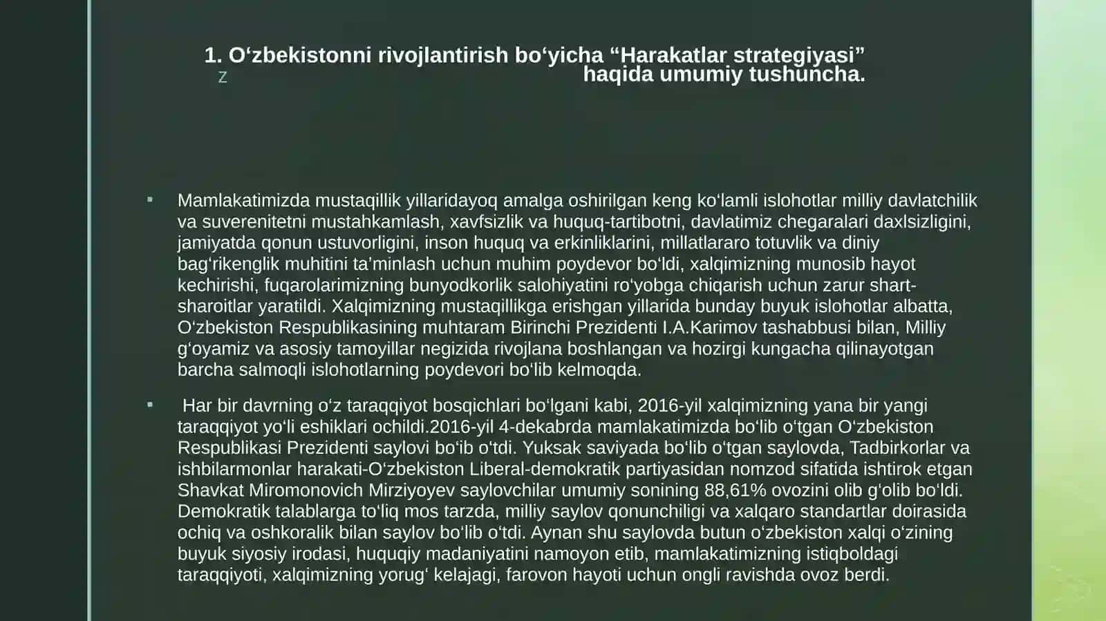 O‘zbekiston Prezidenti Sh.M.Mirziyoyevning “O’zbekiston Respublikasini yanada rivojlantirish bo‘yicha“ Harakatlar strategiyasi”ning Farmoni 3