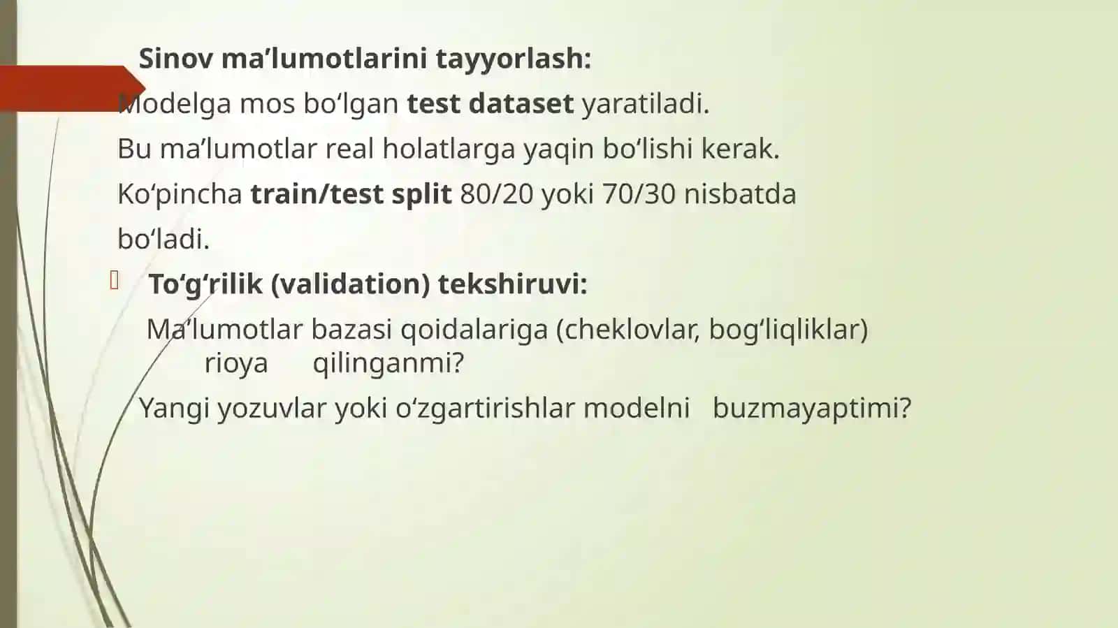 Maʼlumotlar modelini sinovdan oʻtkazish. Maʼlumotlarni boshqarish 3