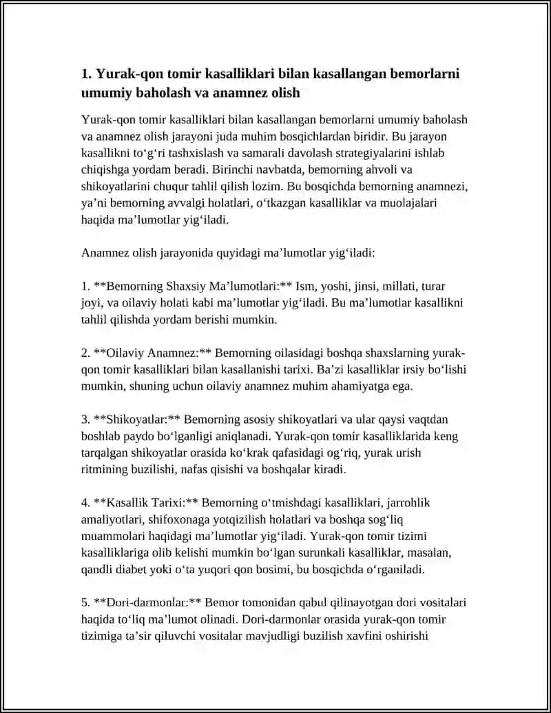YURAK-QON TOMIR TIZIMI KASALLIKLARI BILAN KASALLANGAN BEMORLARNI PARVARISH QILISH VA ULARNING NAZORATI 3