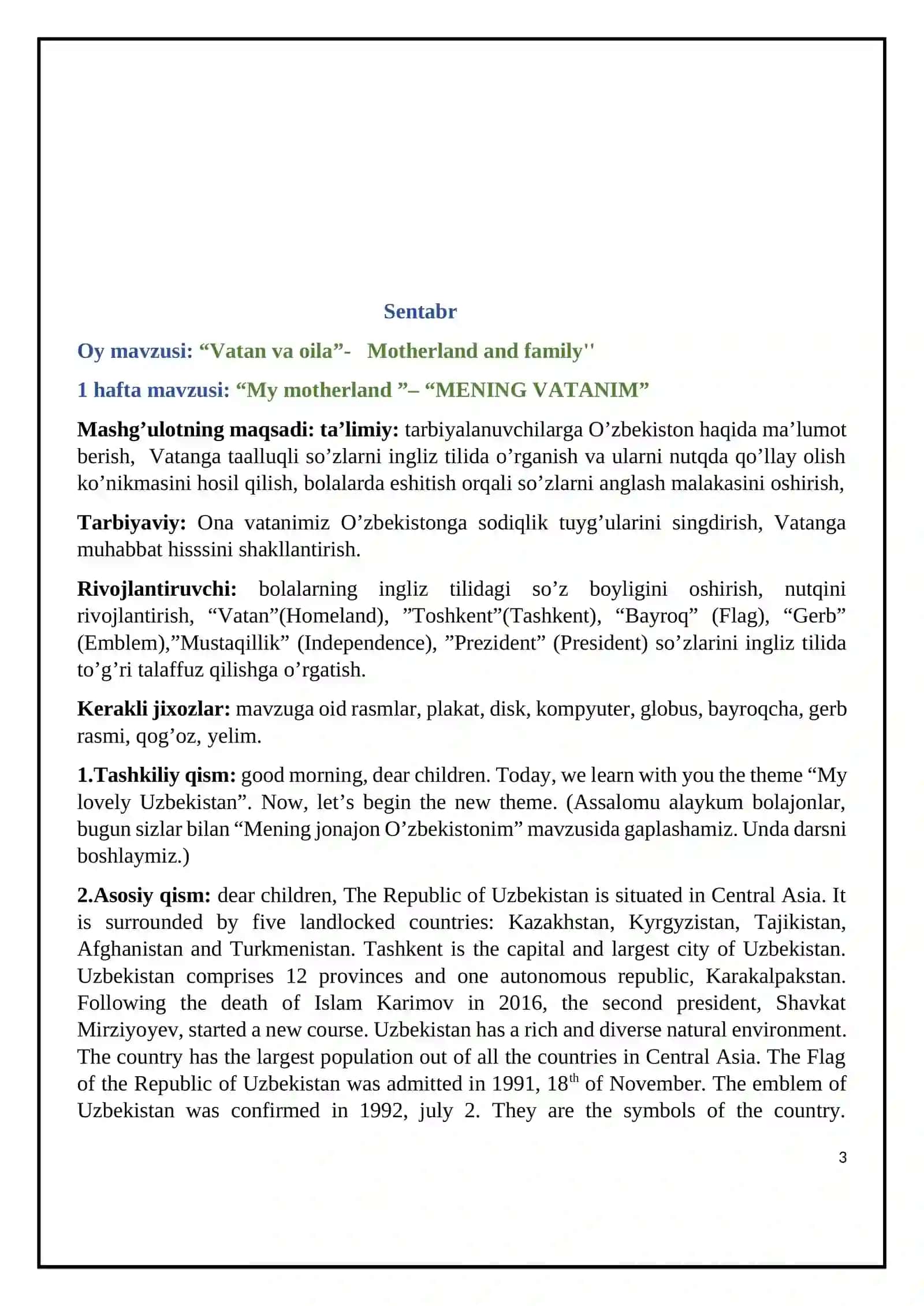KUNDALIK ISH REJASI 3