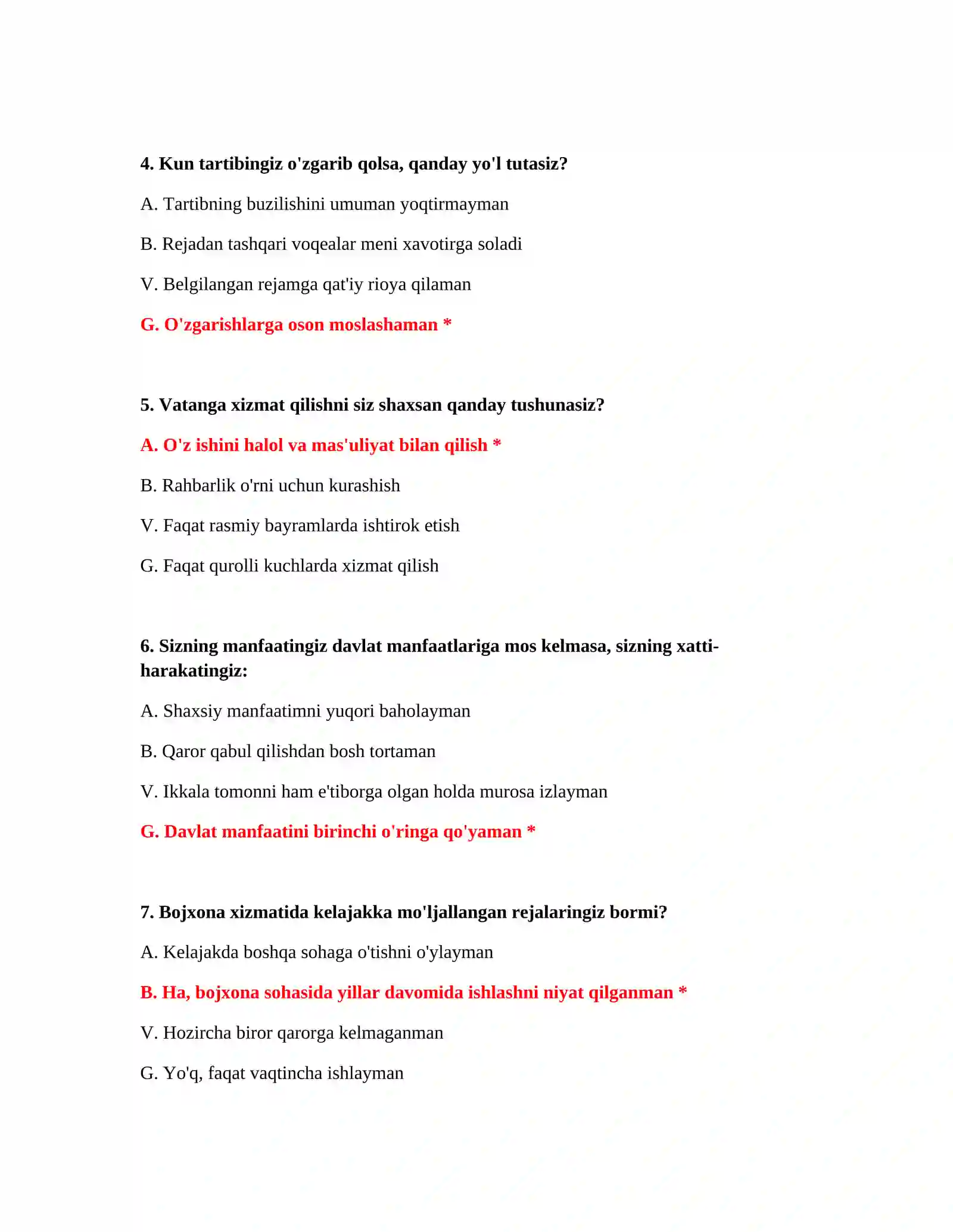 Bojxona ishga kirish test savollari 2026 3