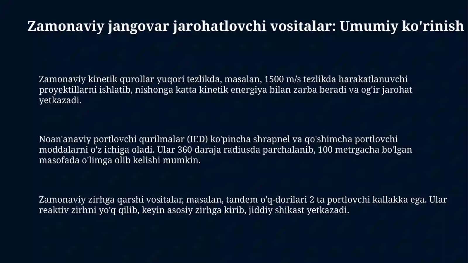 Zamonaviy jangovar jarohatlovchi vositalar: Umumiy ko'rinish 3