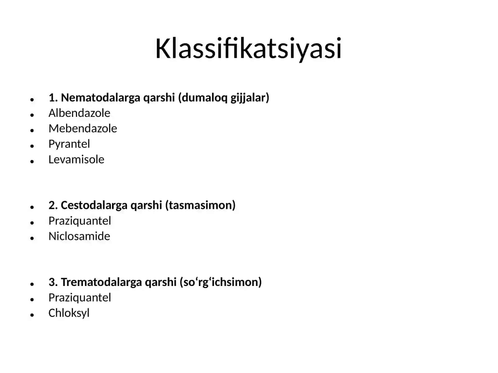 Gijjalarga qarshi vositalar (Antigelmintiklar) 3