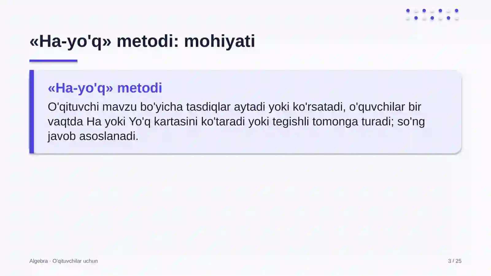 algebra darslarida ha yo'q metodidan foydalanish 9084 3