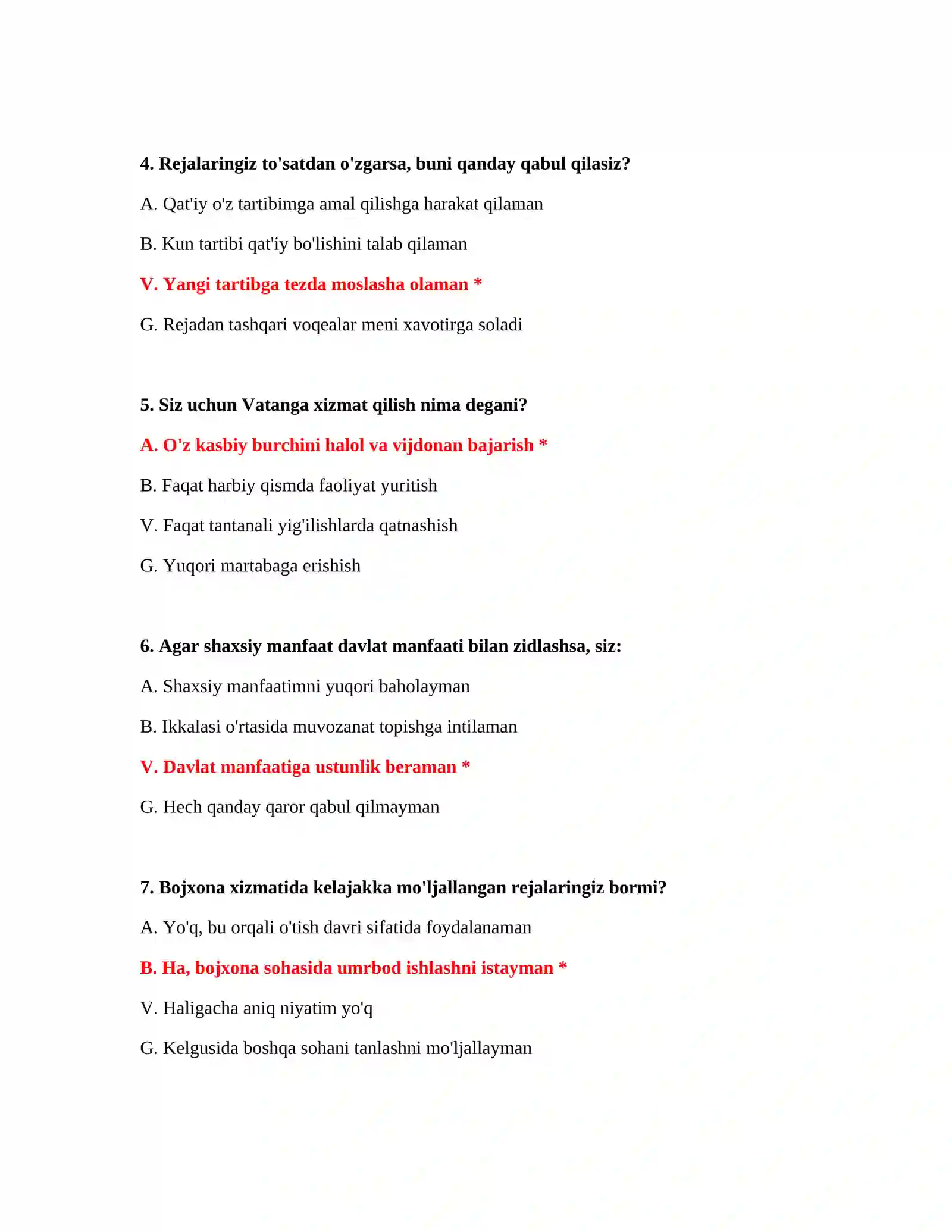 Bojxona IQ test savollari va javoblari PDF 3