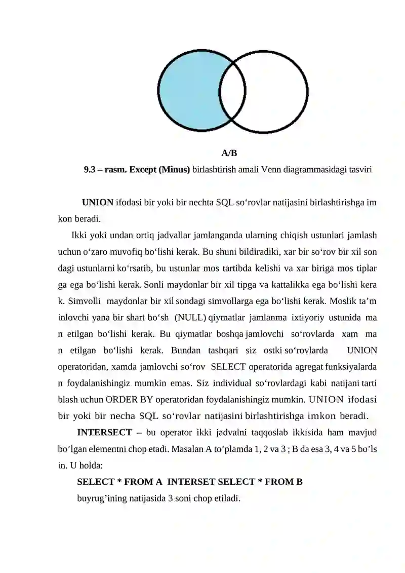 UNION, INTERSECT va MINUS 3