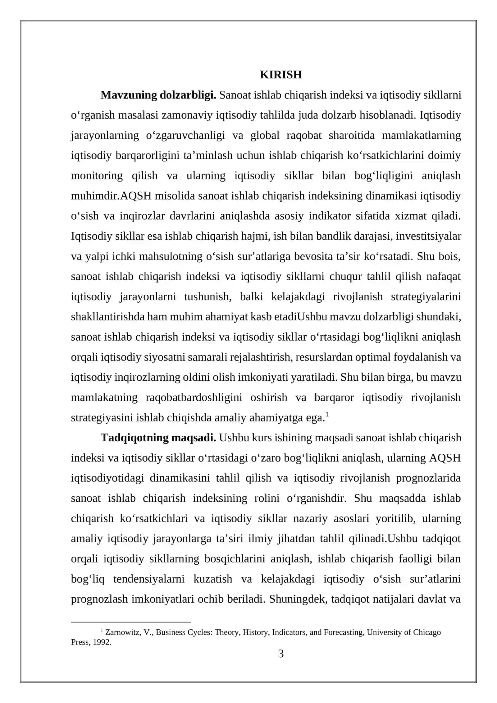 "DINAMIK IQTISODIYOT" KURS ISHI 3