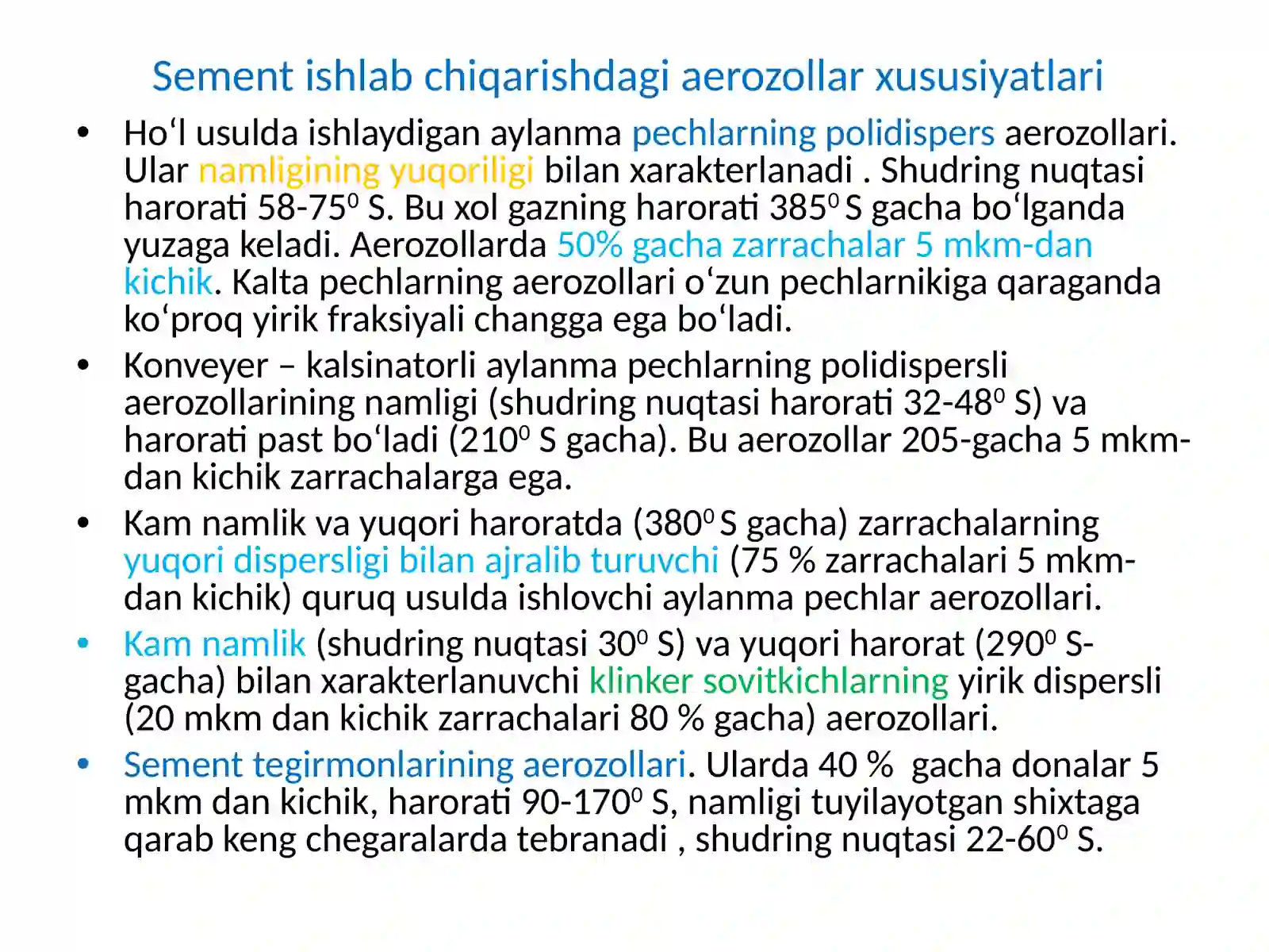 Sement ishlab chiqarishdagi aerozollar xususiyatlari 3