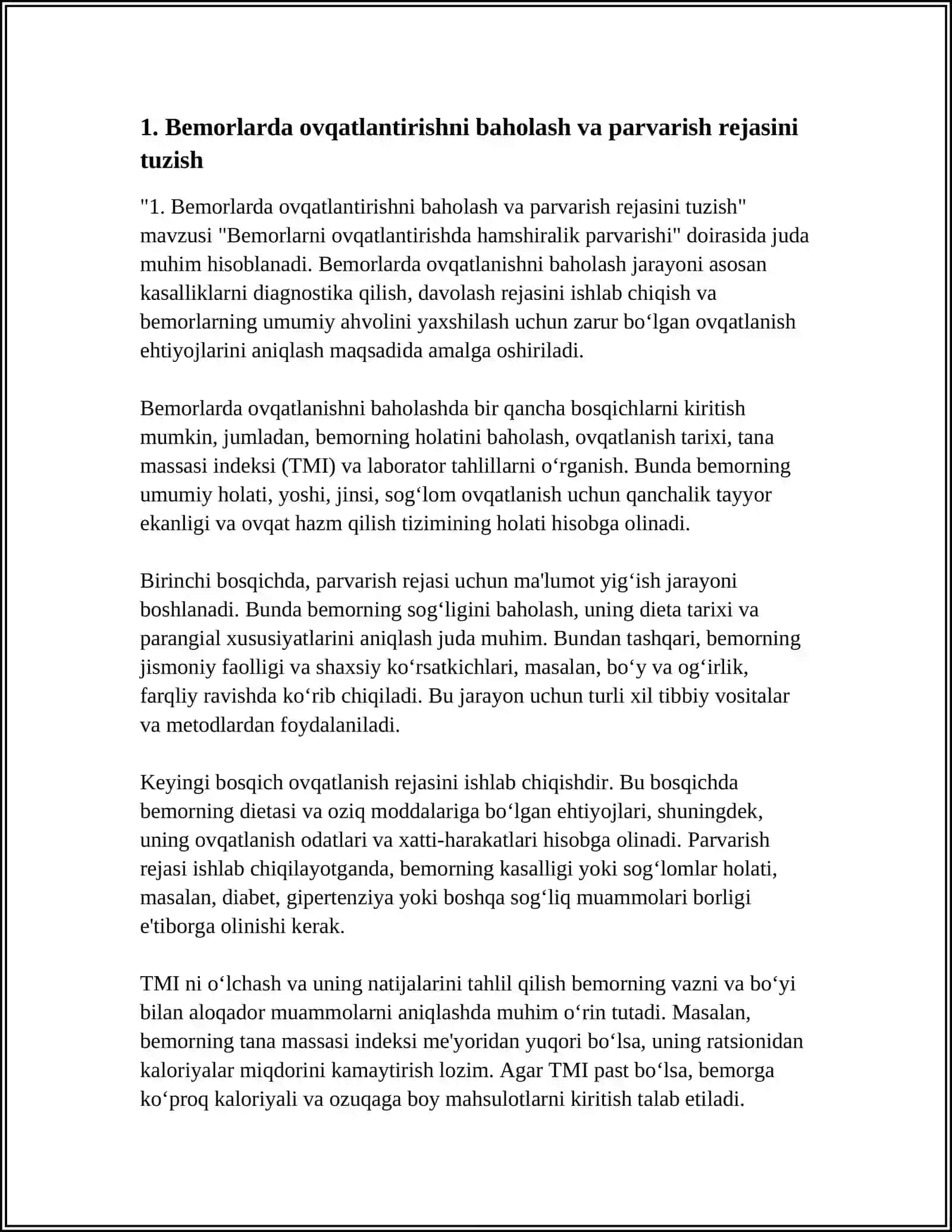 BEMORLARNI OVQATLANTIRISHDA HAMSHIRALIK PARVARISHI 3