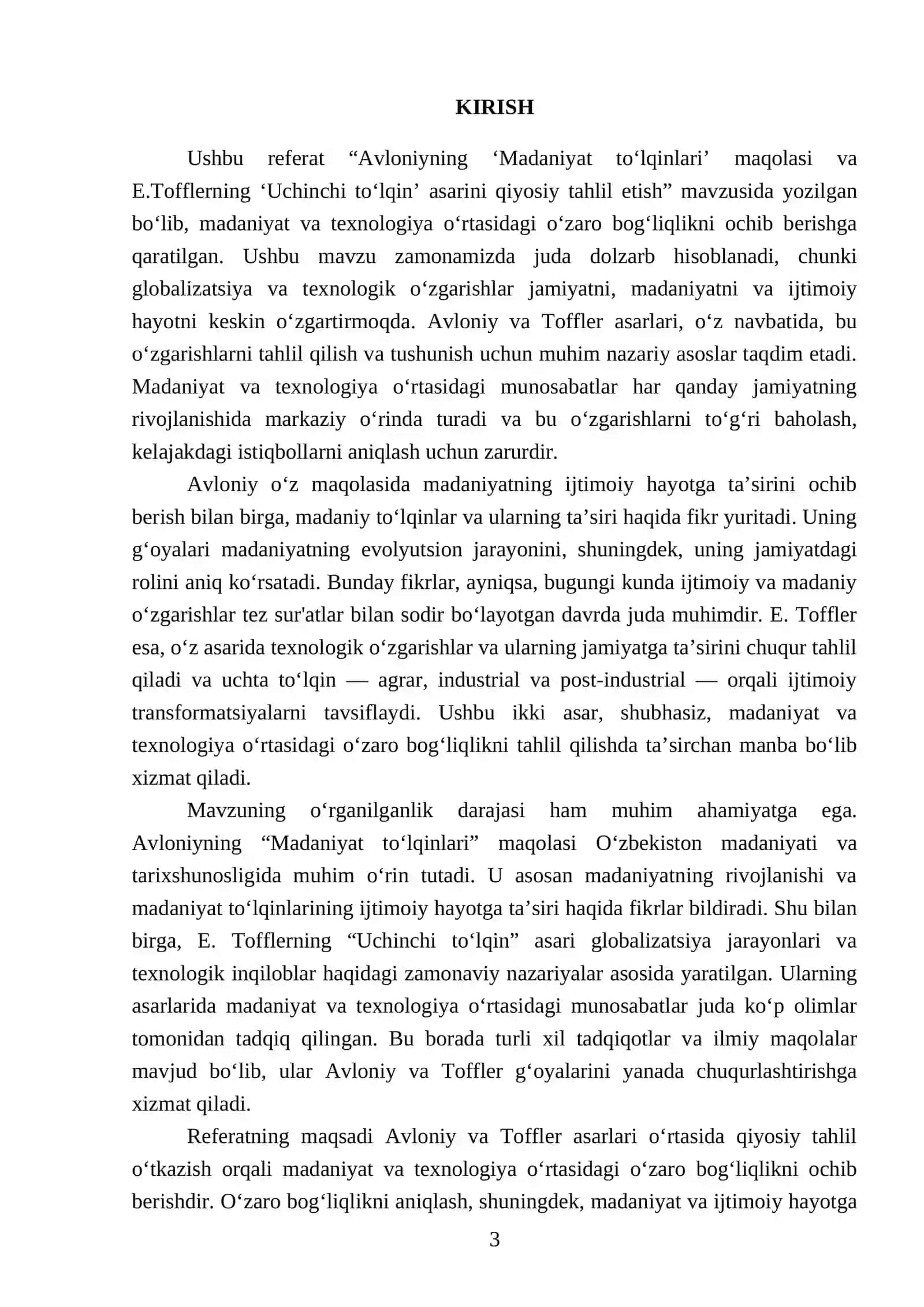 Avloniyning “Madaniyat to‘lqinlari” maqolasi va E.Tofflerning “Uchinchi to‘lqin” asarini qiyosiy tahlil etish 3