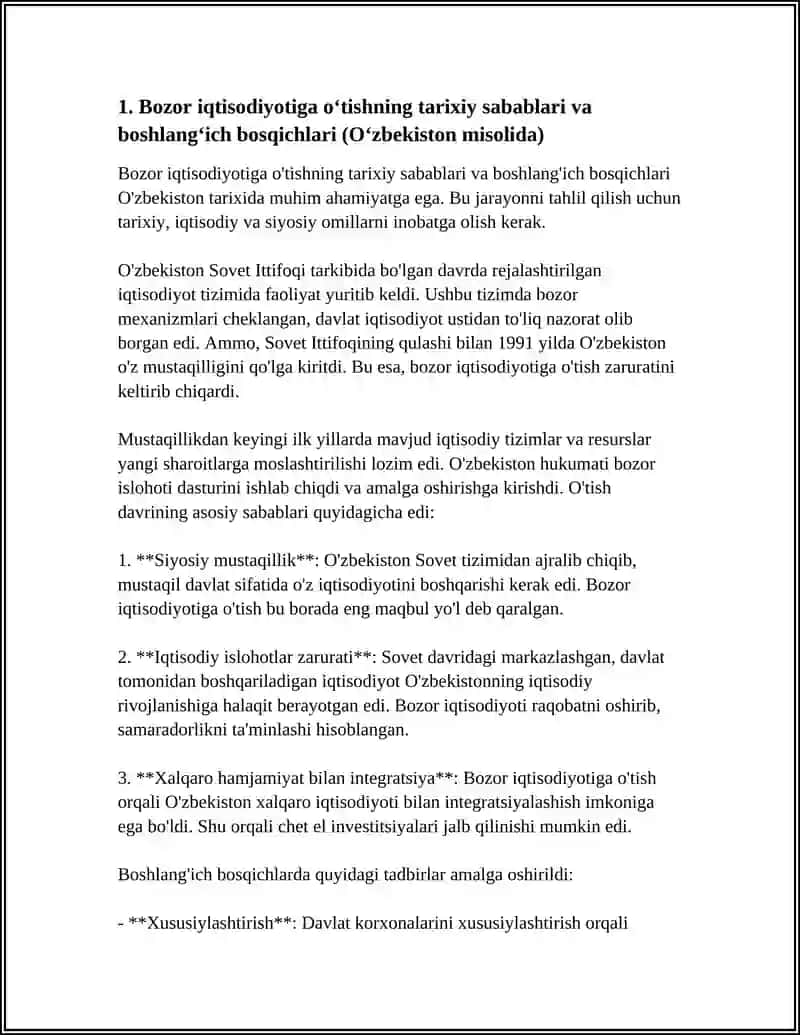 BOZOR IQTISODIYOTIGA OʻTISH DAVRI VA UNING OʻZBEKISTONDAGI XUSUSIYATLARI 3
