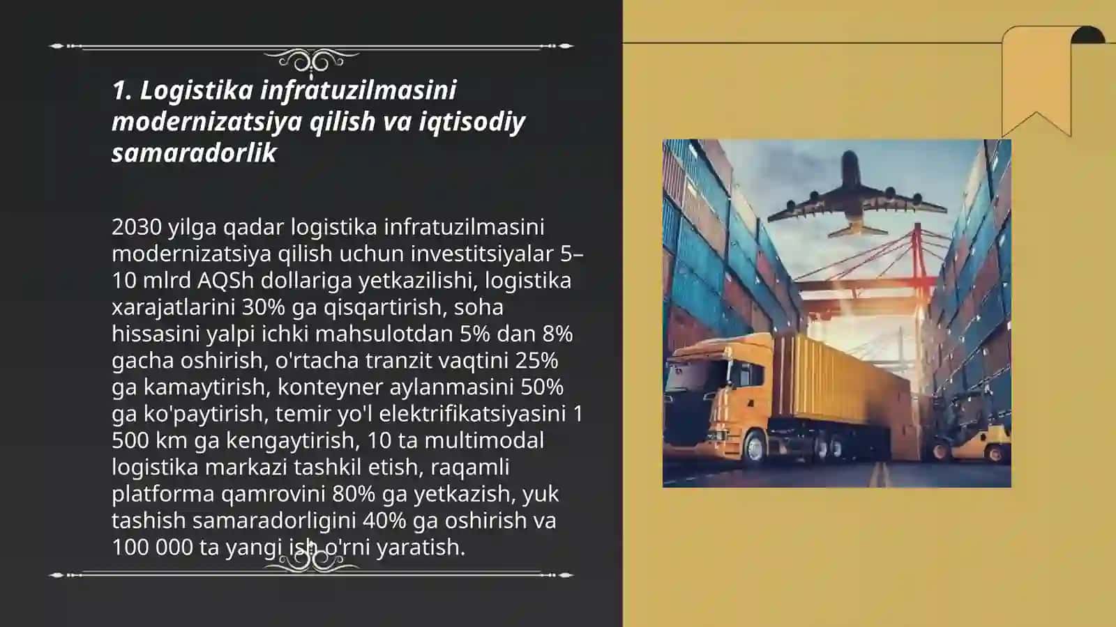 Lagistika samaradorligini Iqtisodiyitga tasiri 2030yilgacha strategiya boyicha 3