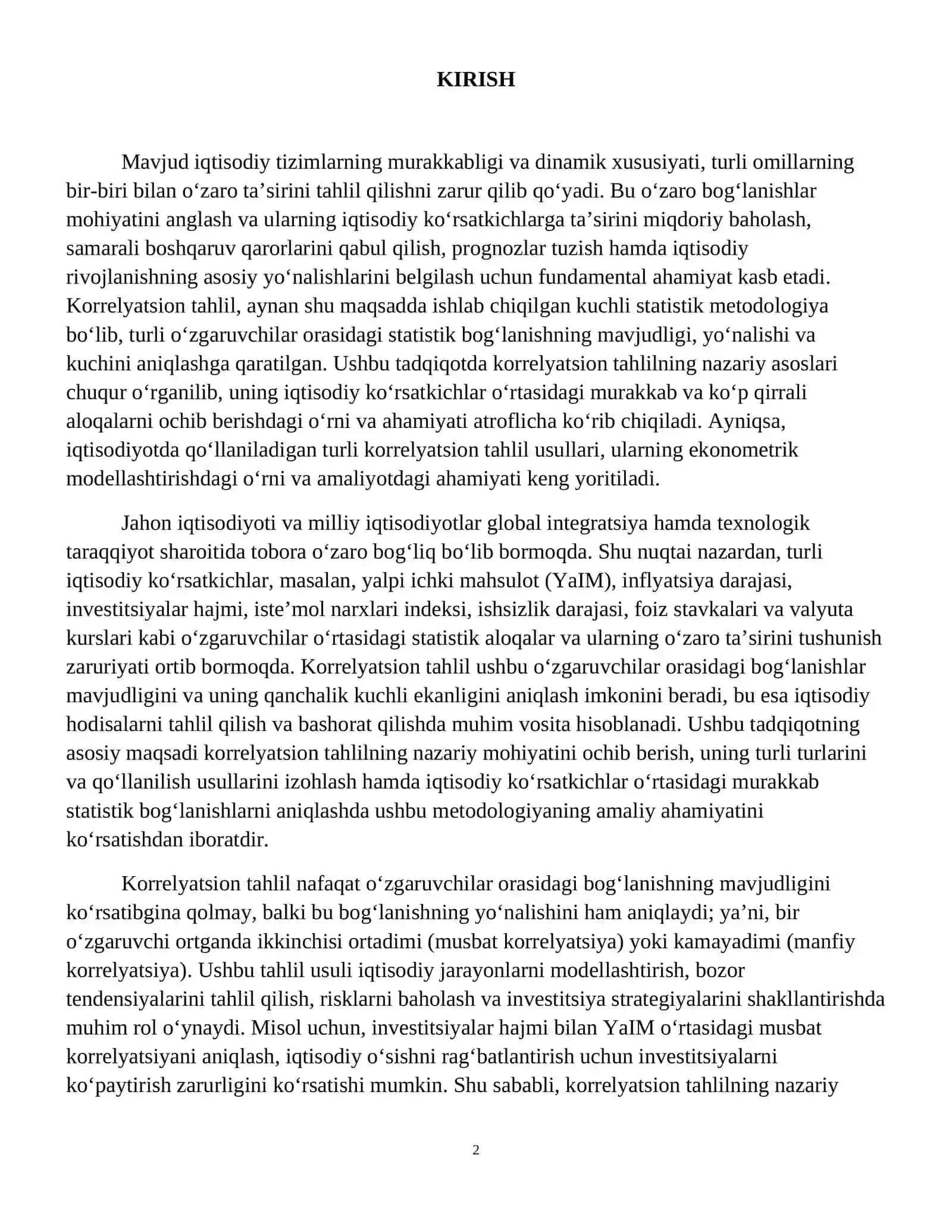 Korrelyatsion tahlil: mohiyati va iqtisodiy ko‘rsatkichlar o‘rtasidagi bog‘lanish. 3