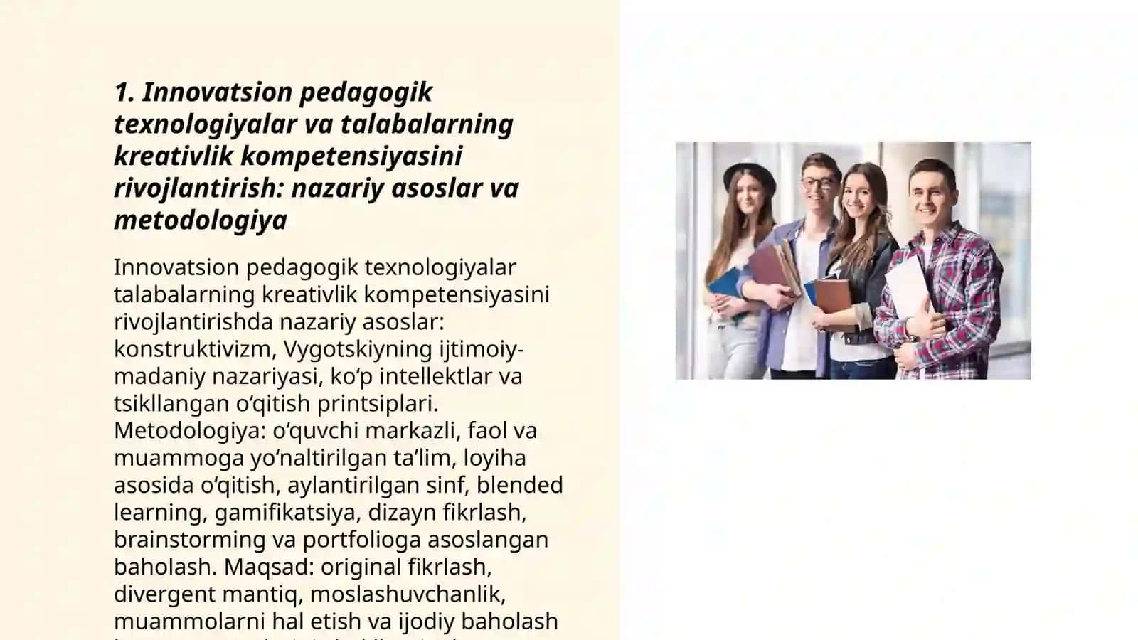 Innovatsion pedagogik texnologiyalar va talabalarning kreativlik kompetensiyasini rivojlantirish: nazariy asoslar va metodologiya 3