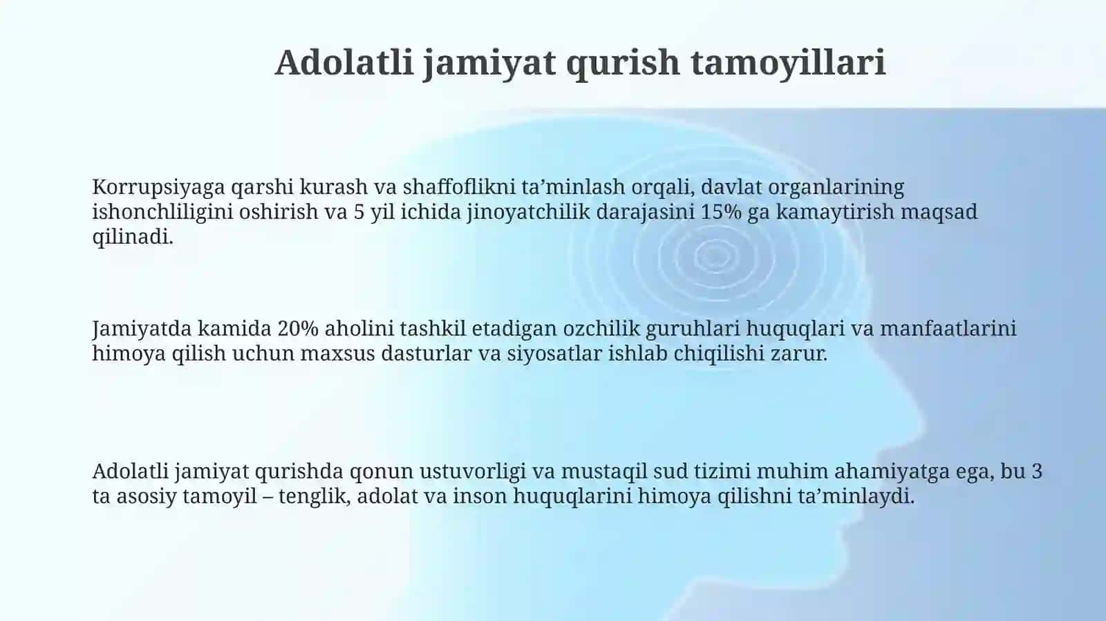 Inson huquqlari himoyasi, ijtimoiy tenglik, adolat va tolerantlik 3