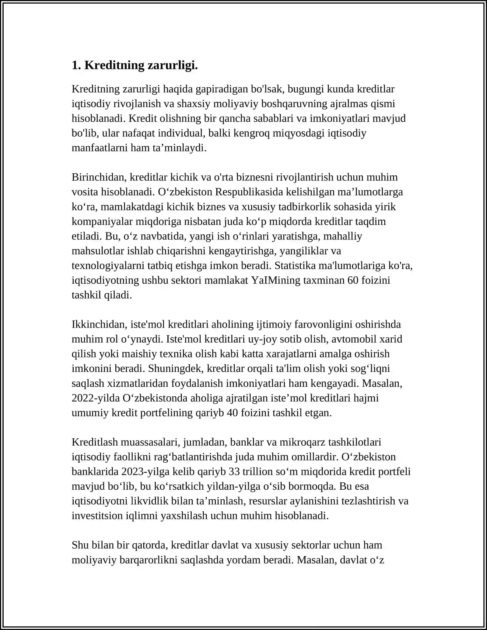 KRIDETNING ZARURLIGI. MOHIYAT VA AHAMIYATI. KRIDETNING FUNKSIYALARI VA TAMOYILLARI 3