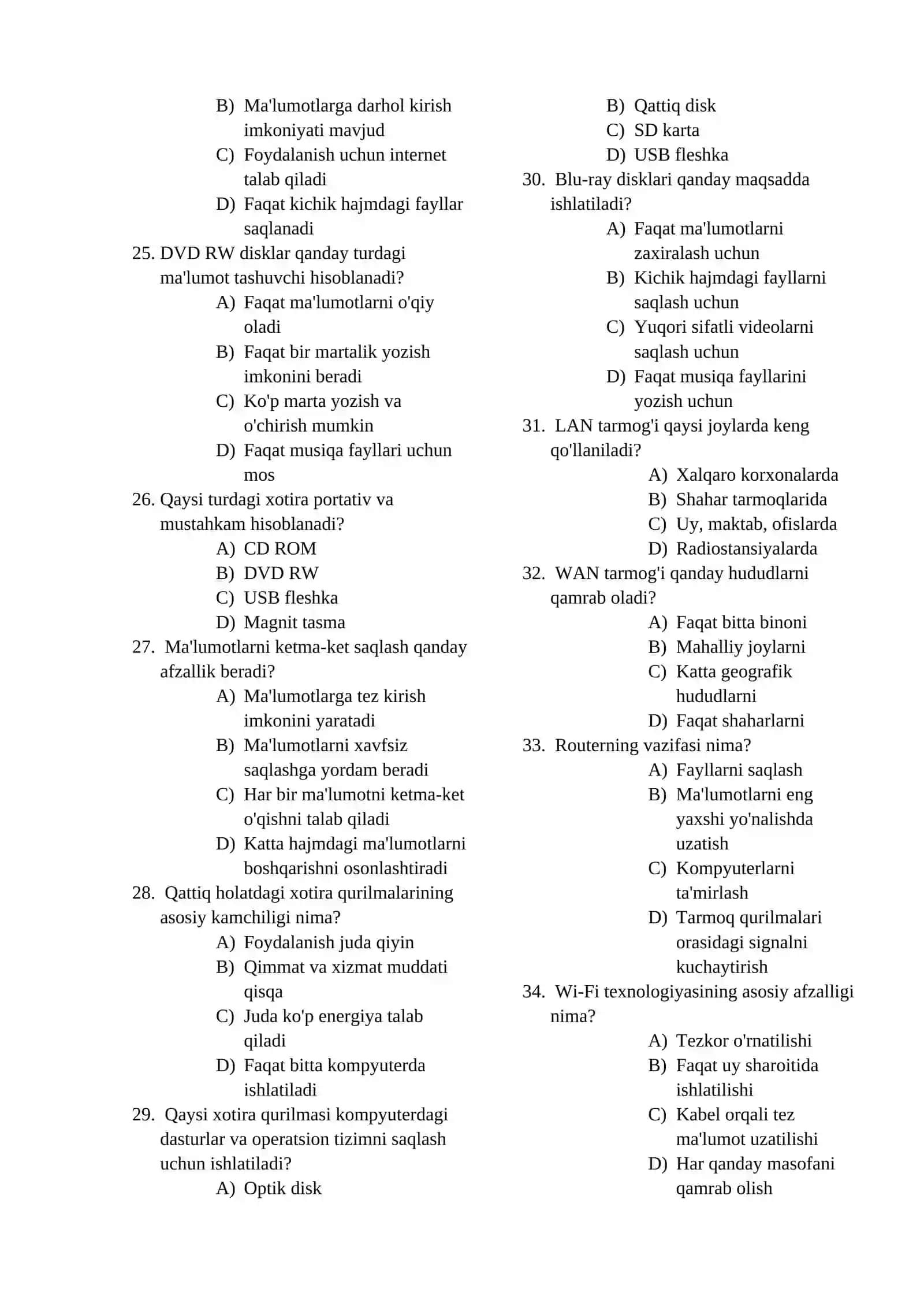 9-sinf Informatika cembridj yangi darslikdan bo’yicha test savol va javoblar 3