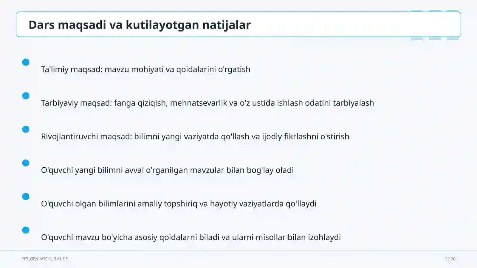 Matematika Dars rejasi 1