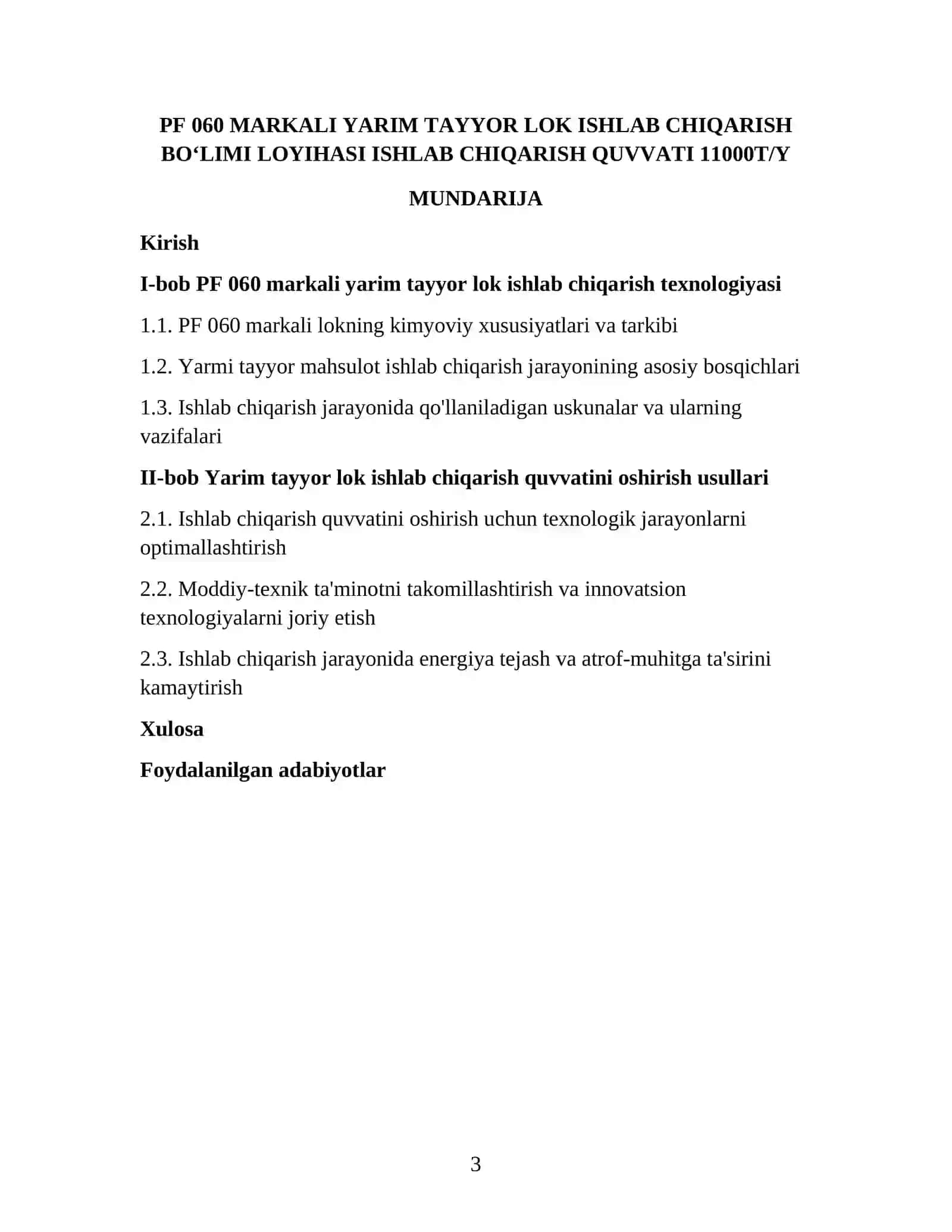 YUQORI MOLEKULALI BIRIKMALAR QAYTA ISHLASH VA LOYIHALASH FANIDAN TAYYORLAGAN KURS ISHI 3
