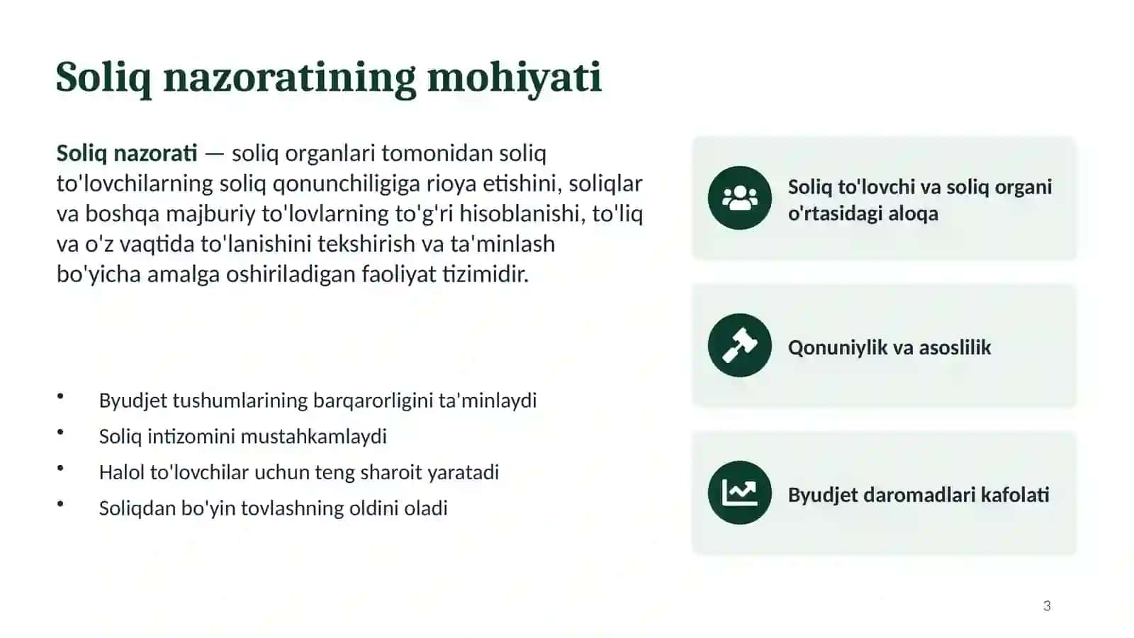 Soliq nazoratining shakllarini o'rganish, tahlil qilish 3