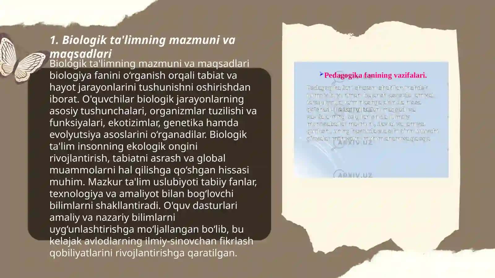 Biologik ta'lim mazmuni, metodlari, vositalari va shakllarining uygʻunligi 3