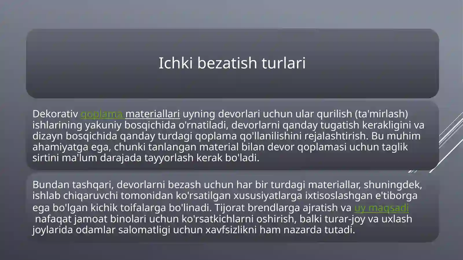 Devor va shiftlar uchun pardozlovchi materiallar 3