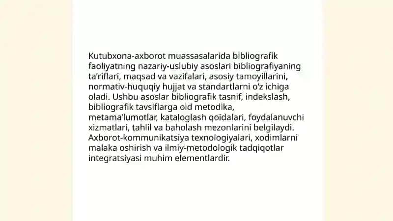 Kutubxona-axborot muassasalarining bibliografik faoliyatini tashkil etish 3