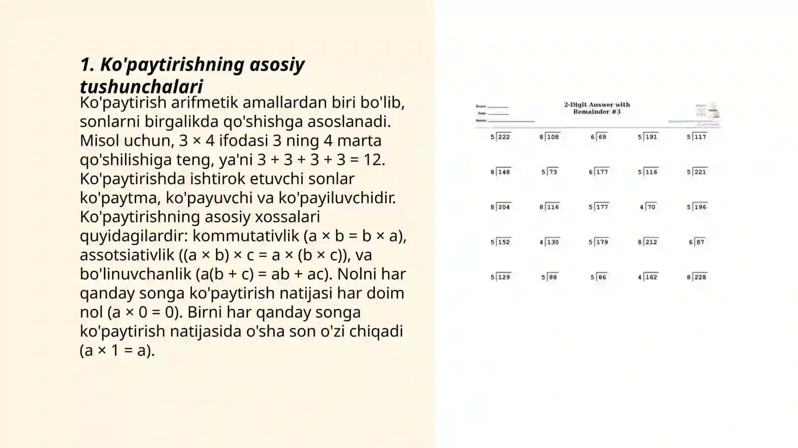 Ikki xonali sonni bir xonali songa ko'paytirishni o'rgatish metodikasi (3-sinf matematika darsligining 1-qism) 3