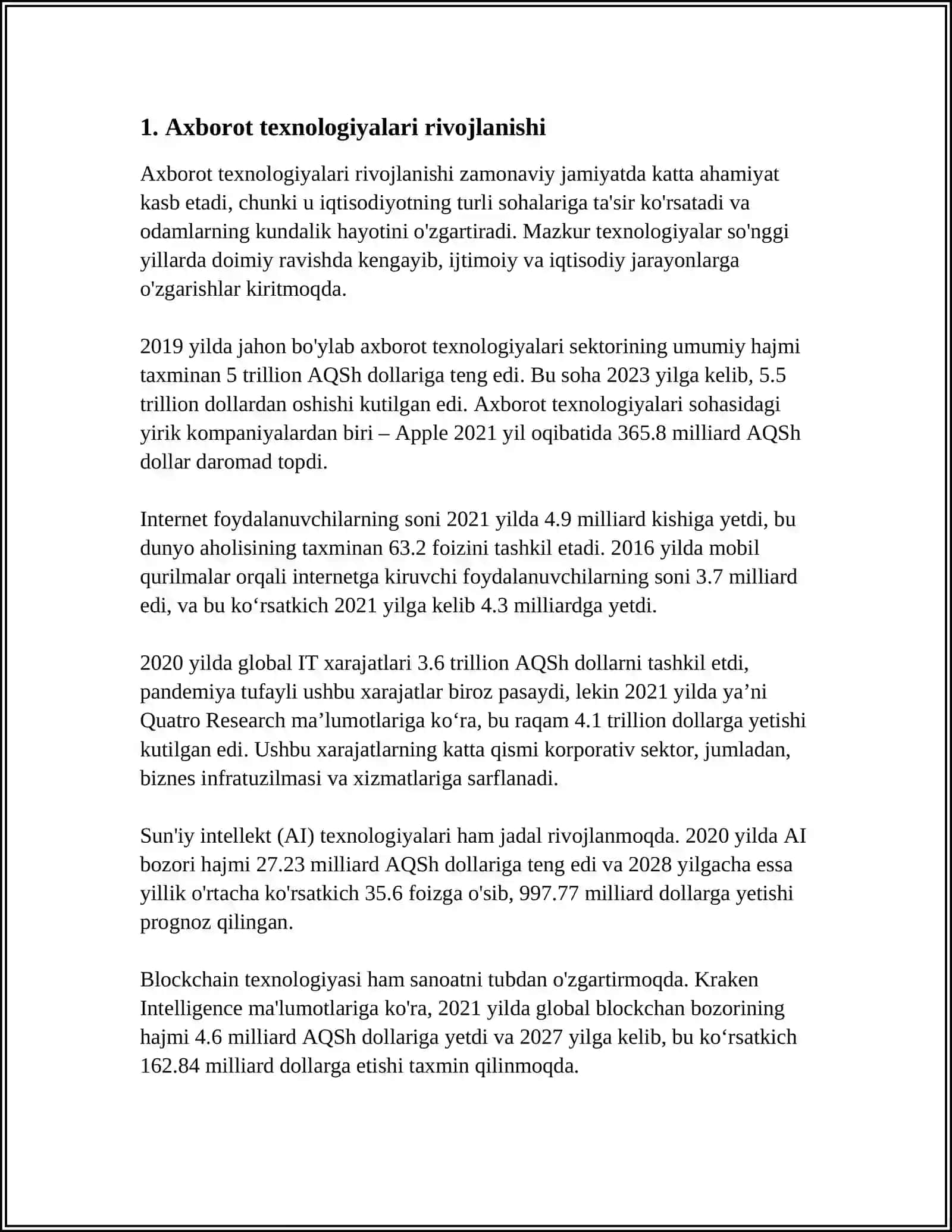 AXBOROT TIZIM VA TEXNOLOGIYALARI MAVZUSIDA 15 LIST 3