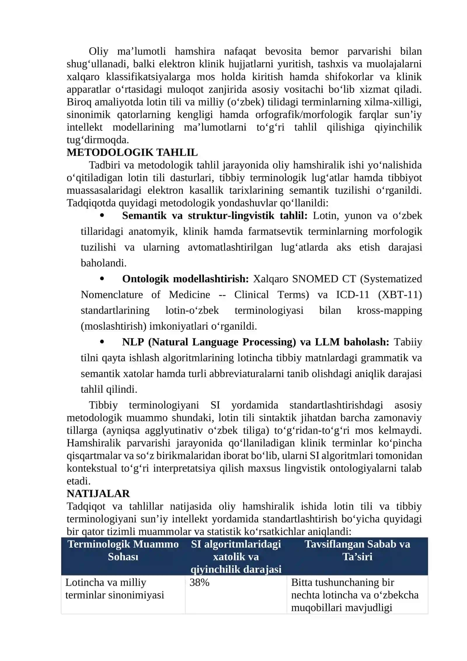 OLIY HAMSHIRALIK ISHI YO‘NALISHIDA LOTIN TILI VA TIBBIY TERMINOLOGIYANI SUN’IY INTELLEKT YORDAMIDA STANDARTLASHTIRISH MUAMMOLARI VA PERSPEKTIVALARI 3