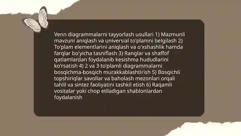 Taqqoslash, tahlil va sintez tushunchalarini shakllantirishda foydalaniladigan ko'rgazmali qurollar tayyorlash 3