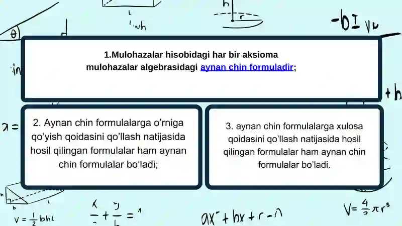 Mulohazalar algebrasining umum qiymatli formulalari 3