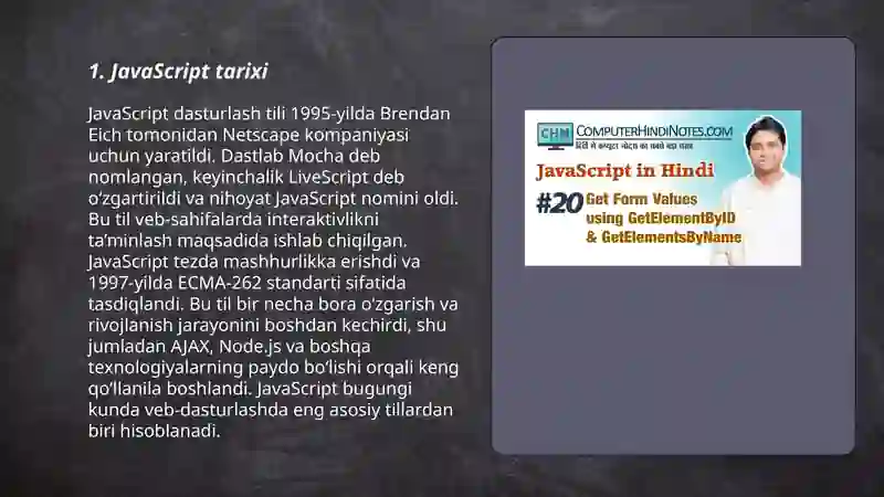 JavaScript asoslari. JavaScript nima va uning vazifalari 3