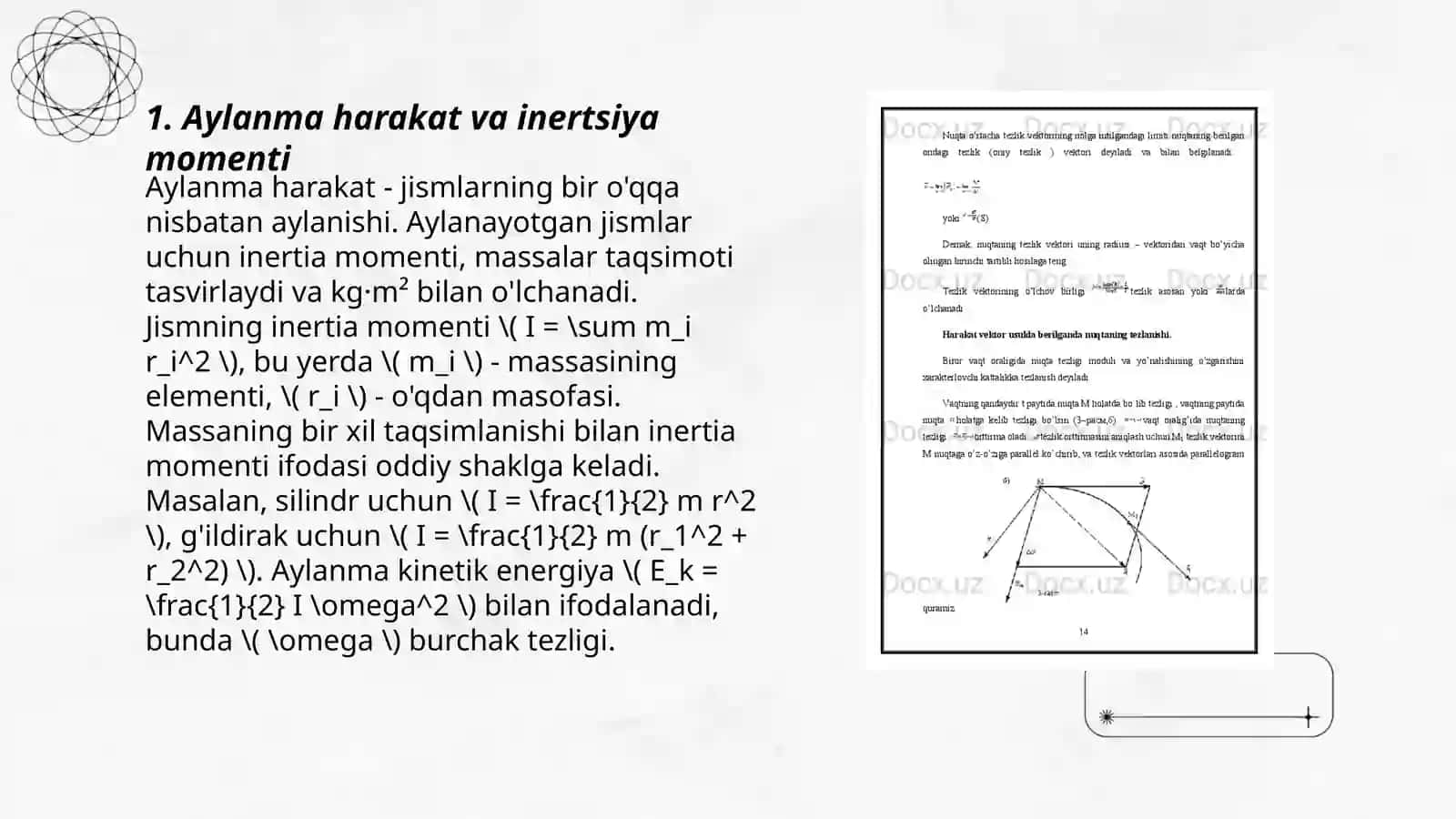 Inerciya momenti.Aylanma harakat qilayotgan jismning kinetik energiyasi 3