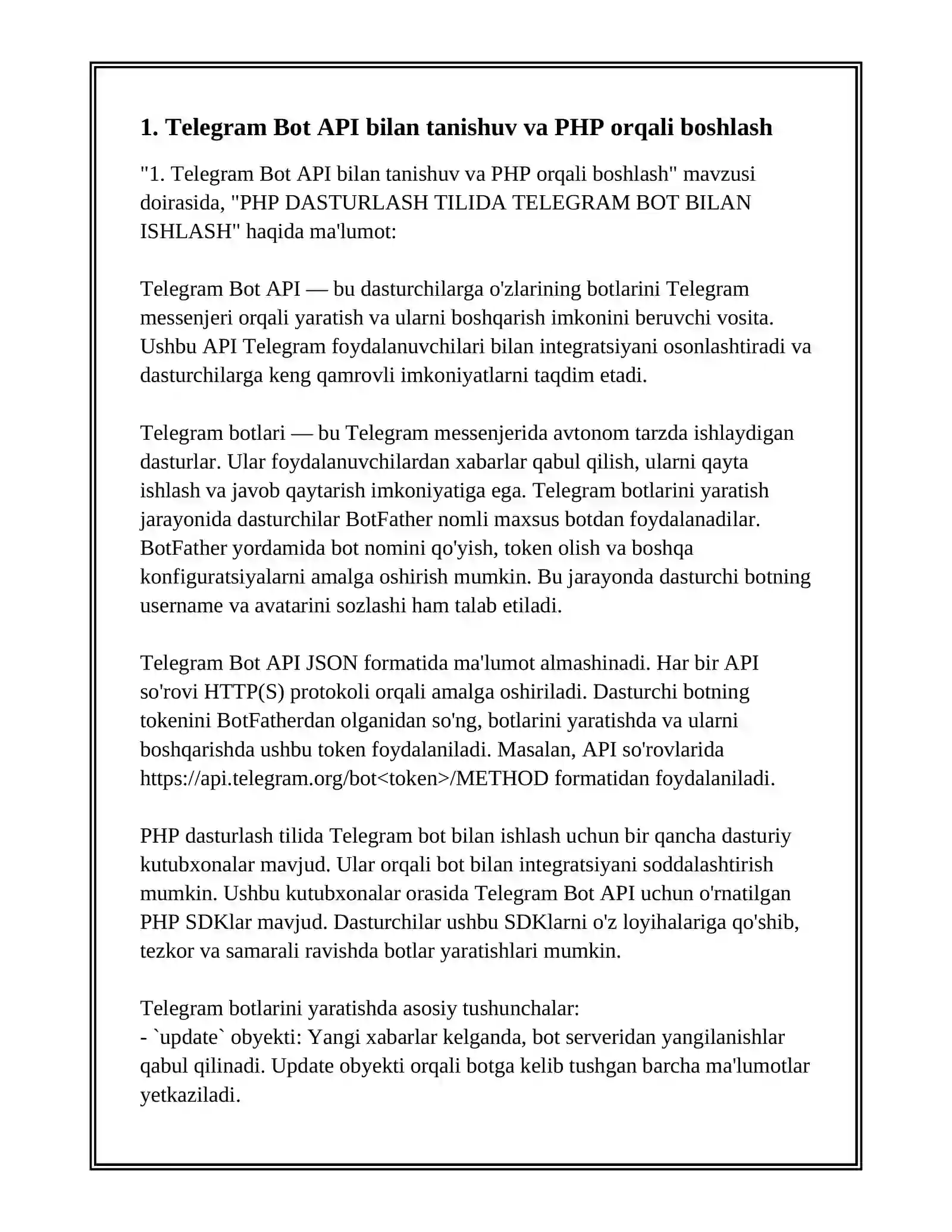 PHP DASTURLASH TILIDA TELEGRAM BOT BILAN ISHLASH 3
