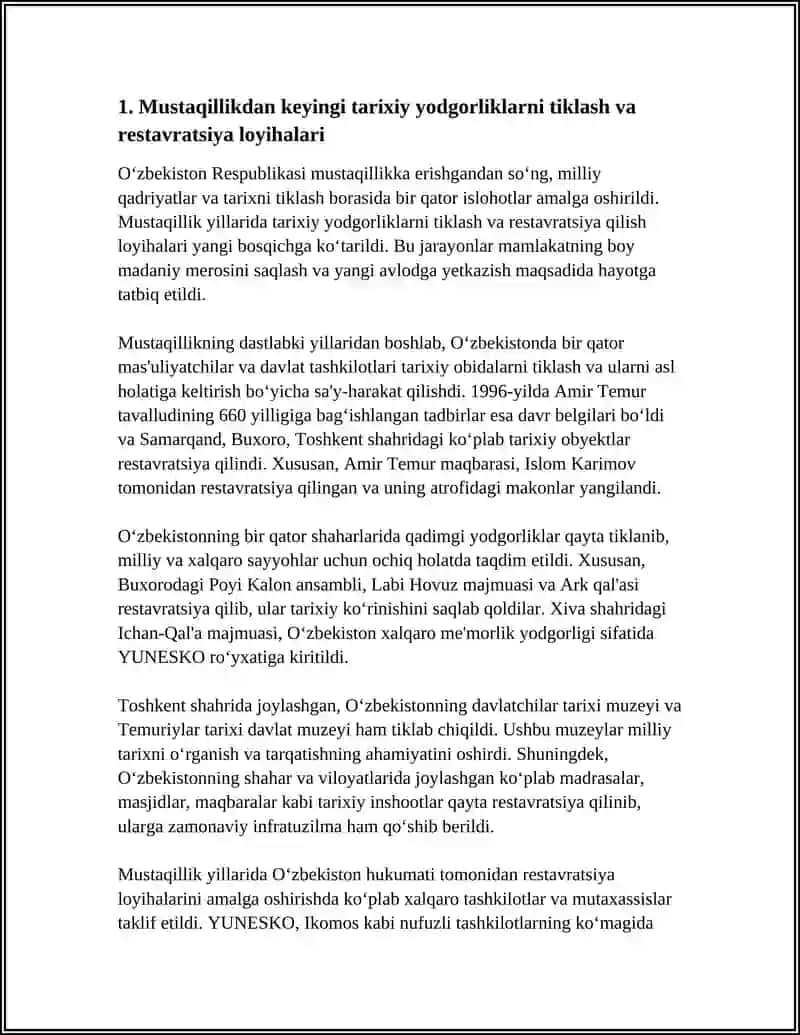 O'ZBEKISTONDA MILLIY QADRIYATLAR VA TARIXNI TIKLASH BORASIDA AMALGA OSHIRILGAN ISLOHOTLAR MAZMUNI 3
