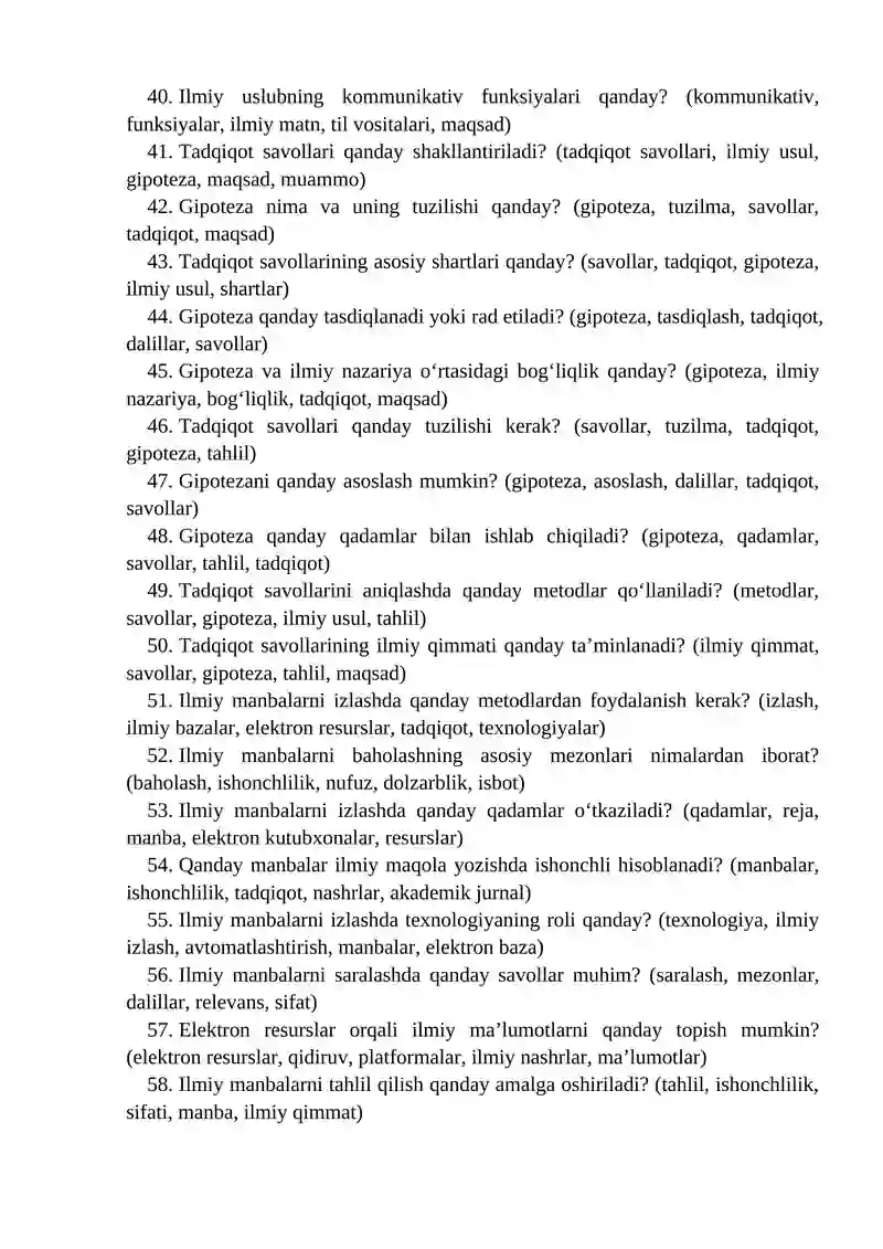 “Akademik yozuv” fanidan yakuniy nazorat variantlari savolnomasi 3
