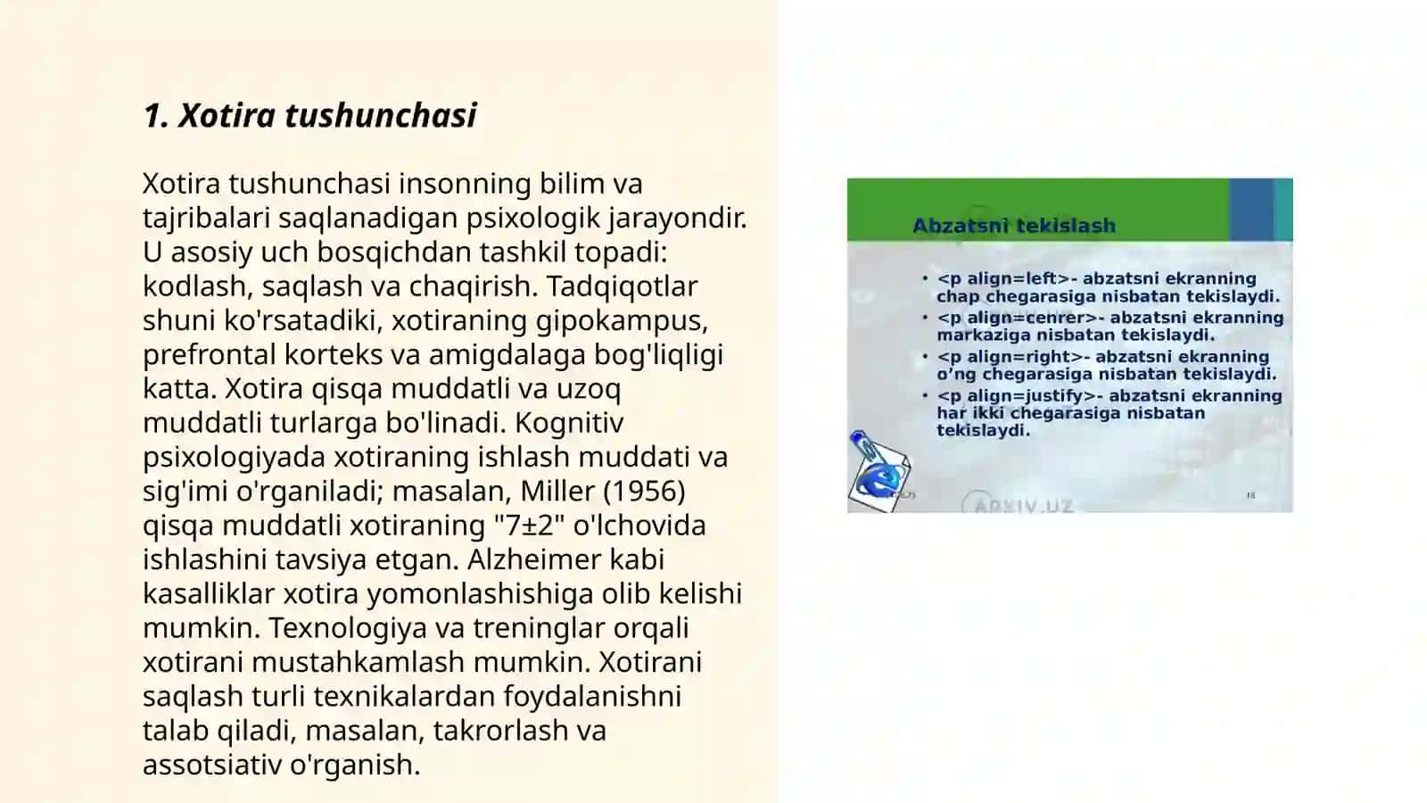 Xotira haqida tushuncha va uning nerv fiziologik asosi 3