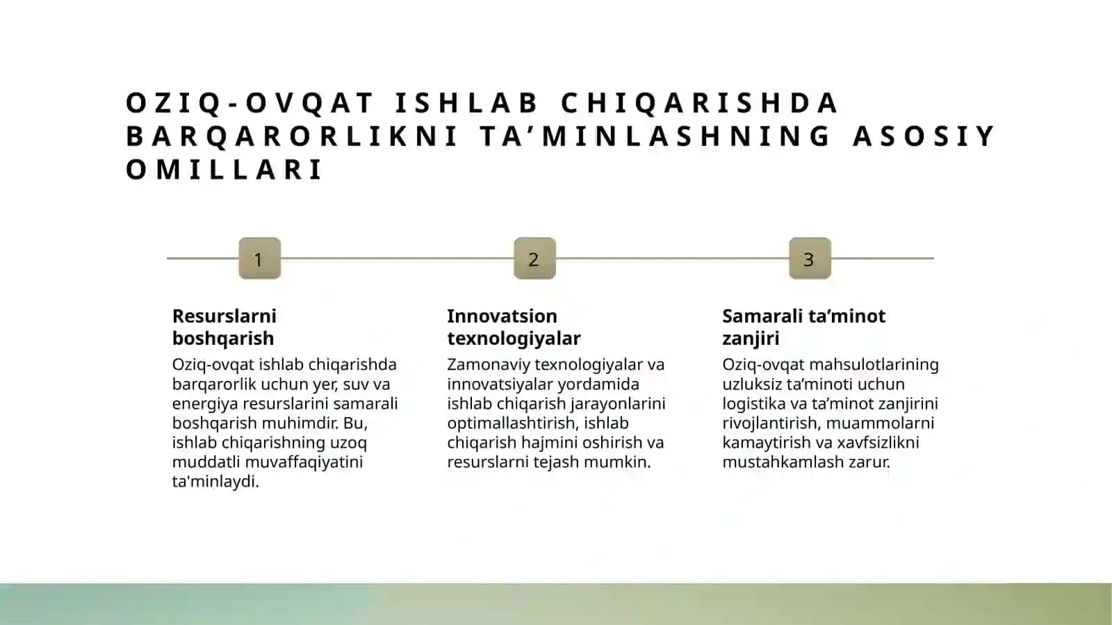 Oziq-ovqat ishlab chiqarish va uni ta’minlashning barqarorligi 3