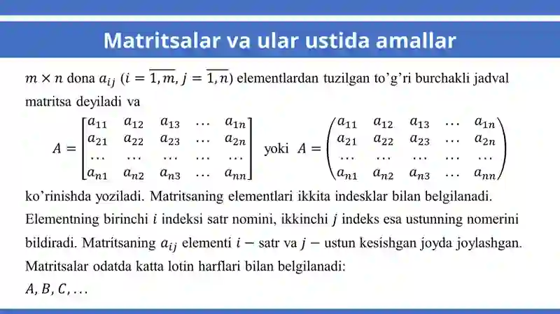 Matritsalar va ular ustida amallar 3