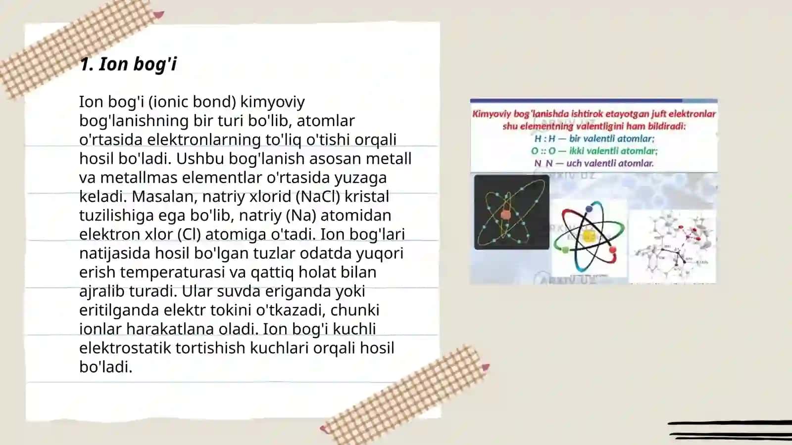 Kimyoviy birikmalarda kimyoviy bog' turlari 3